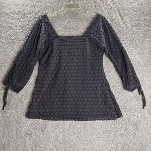 Solitaire Lace Blouse Crochet Square Neck Size Large‎ Gray Boho